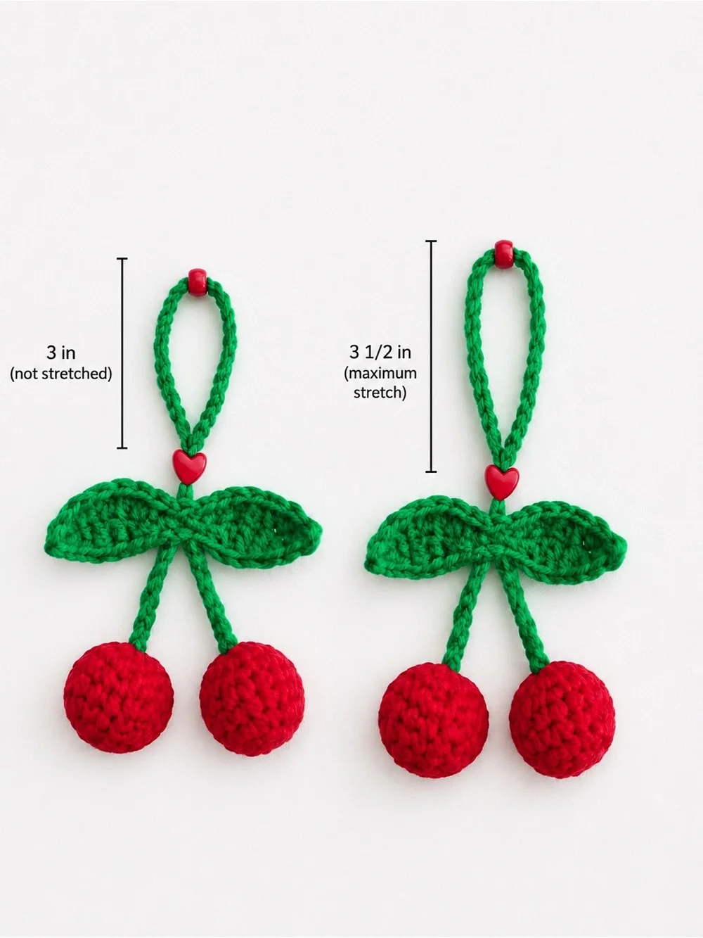 Crocheted Cherry Key Charm Card Holder - Red & Green